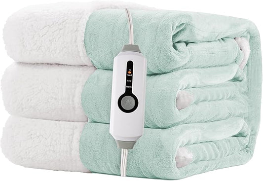 Electric Heated Blanket Throw Size 50"x60" - Dual-Sided with Microplush & Sherpa Fabric, 4 Heat Settings & 3 Hours Auto Off, Machine Washable - Spring Green