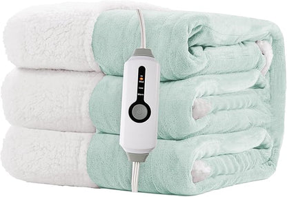 Electric Heated Blanket Full Size 72"x84" - Dual-Sided with Microplush & Sherpa Fabric, 4 Heat Settings & 10 Hours Auto Off, Machine Washable - Onsen Green
