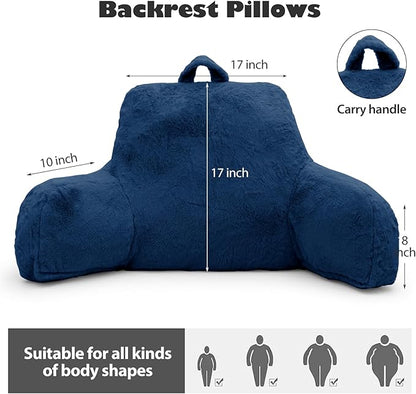 Reading Pillow for Sitting in Bed Adult, Standard Reading Pillow with Memory Foam, Back Pillow for Bed Sitting Up with Extend Arms, Blue