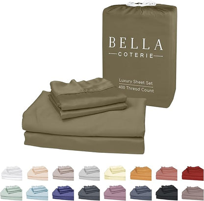 Bella Coterie Luxury Bamboo Viscose Twin XL Size Sheet Set | 100% Organically Grown | Ultra Soft | Cooling for Hot Sleepers | 18" Deep Pocket [Olive]