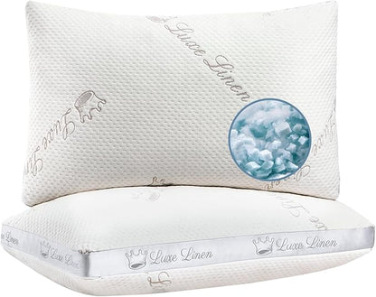 Organic Cotton Pillows Queen Size Set of 2, Shredded Memory Foam Pillows, Adjustable Bed Pillows for Sleeping, 20"x30"Organic Cotton Bed Pillows for Side, Back, Stomach Sleepers