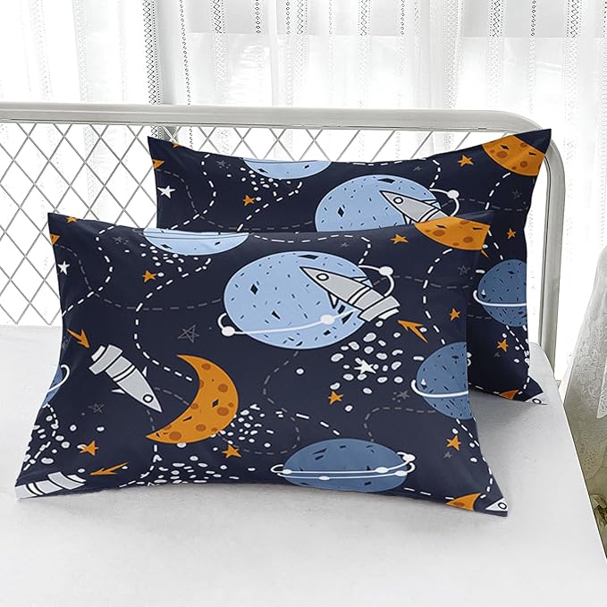 Space Bedding Comforter Set King Size for Kids Teens and Adults Rockets and Planets Printed for Bedroom Soft Microfiber All Season Print Quilt Set with 1 Comforter and 2 Pillow Case