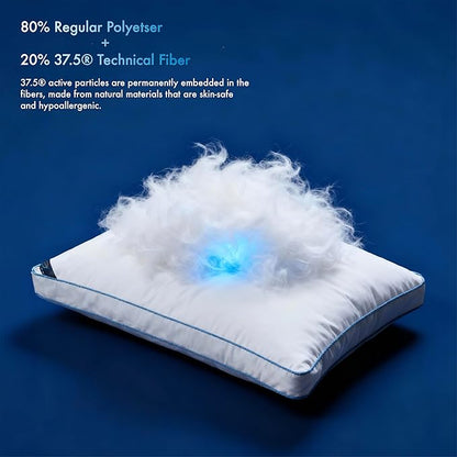37.5® Temperature Regulating Hotel Bed Pillows Queen Size Set of 1, 300 Thread Count Down Alternative Pillow with 2” Gusset, Machine Washable for Side or Back Sleeper Pillows, 17"x 25"