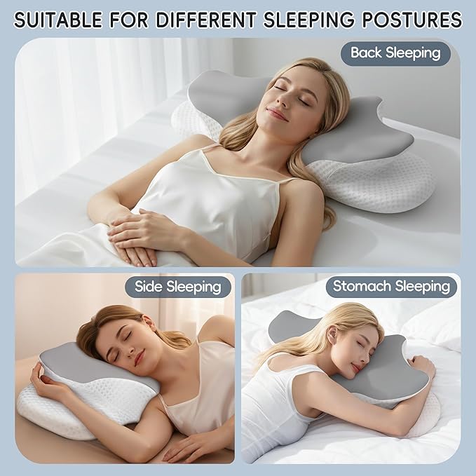 Cervical Neck Pillow for Pain Relief, Ergonomic Contour Pillow for Sleeping, 2 Heights Cooling Pillow for Neck and Shoulder Support, Memory Foam Orthopedic Pillow for Side Back Stomach Sleepers