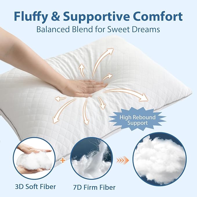 JOLLYVOGUE Pillows King Size Set of 4, Oeko-Tex Certified Bed Pillows for Side, Back, and Stomach Sleepers - Medium Support Down Alternative Filling, Machine-Washable