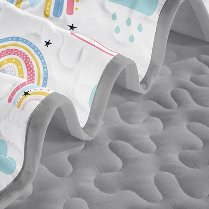 QOOMO Rainbow Quilt Set Twin Size,Clouds Bedspread Coverlet Set,Colorful Rainbow 3Pcs Bedding Set Printed Quilt with 2 Pillowcases,Soft and Lightweight,for All Seasons