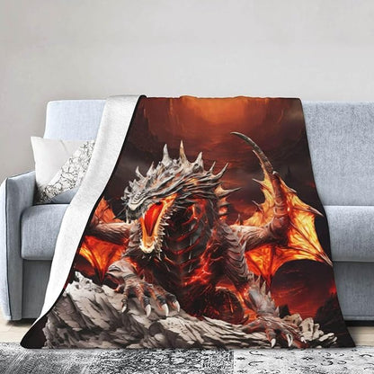 Dragon Blanket for Women Men, Cute Dragon Themed Design Printed Throw Blankets for Teens Adults Lap, Chair Sofa, Warm Soft Cozy Blanket, 50"x 60"