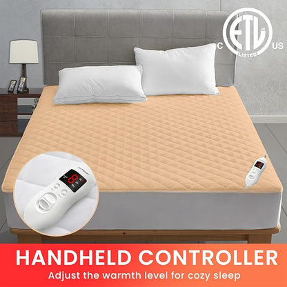 Heated Mattress Pad Twin Size, Electric Mattress Pad Cover w/Single Control 8 Heating Settings, Bed Warmer w/ 4 Auto Shut Off Settings, UL Certified, Deep Pocket, Machine Washable, White