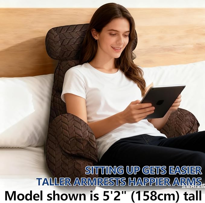 FXXUDVNIIN Back Pillow for Bed Sitting Up: Reading Pillow with 9.4" Height Armrest-Bed Pillow for Sitting up & TV Pillows for, Play Games, Working & Relaxing, Comfort Support for TV/Reading