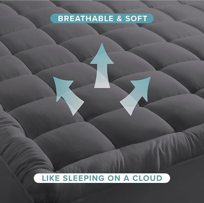 Bare Home Mattress Topper Cotton Top - Twin Extra Long - Plush Topper for Mattress - College Dorm Room Essentials - Cooling Breathable Air Flow - 8" to 21" Deep Pocket - Soft Bed Pad (Twin XL, Grey)