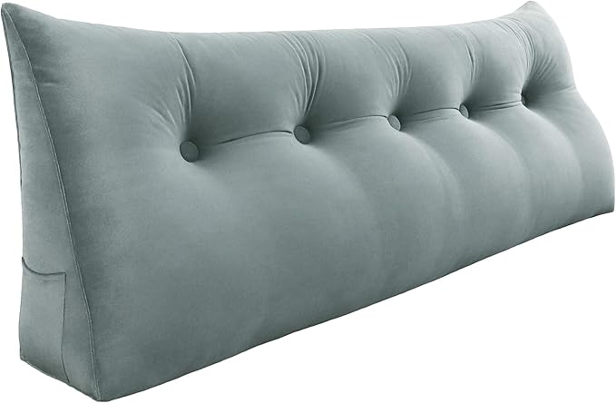 Headboard Pillow - 3 in 1 Large Bed Pillow as Wedge Reading Pillow, Large Couch Daybed Pillow or Positioning Support Backrest Back Cushion for Sitting in Bed Velvet King Gray