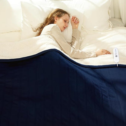 Electric Heated Blanket Twin 62" x 84" - Soft Cozy Flannel Sherpa Electric Blanket Twin Size with 5 Heating Levels & 10 Hours Auto Off, Heated Blanket for Women, ETL Certified (Navy)