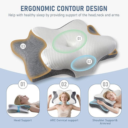 Cervical Pillow for Neck and Shoulder-Ergonomic Neck Support Pillows for Sleeping with Pain Relief，Contour Memory Foam Pillow for Side Sleepers, Back and Stomach Sleep