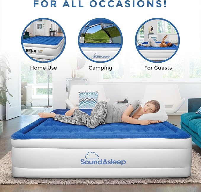SoundAsleep Products Dream Series Luxury Air Mattress, ComfortCoil Technology, Built-in High Capacity Pump for Home, Camping- Double Height, Adjustable, Inflatable Blow Up, Portable - Twin XL Size