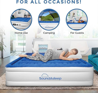 SoundAsleep Products Dream Series Luxury Air Mattress, ComfortCoil Technology, Built-in High Capacity Pump for Home, Camping- Double Height, Adjustable, Inflatable Blow Up, Portable (Twin Size)