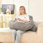 Reading Pillow for Bed,U Shaped & Back Support Pillow for Bed,19" Backrest with Lumbar & Arm Support,Luxurious Faux Rabbit Fur,Gaming PillowFor Crochet/Reading/Watching TV,Gray