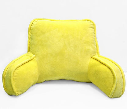 Super Soft Velvety Backrest Reading Bed Rest Pillow with Arms and Pockets 18" H for Sitting in Bed Couch Sofa, Back Support Wedge Cushion with Removable Cover, 20" x 18" x17", Butter Yellow