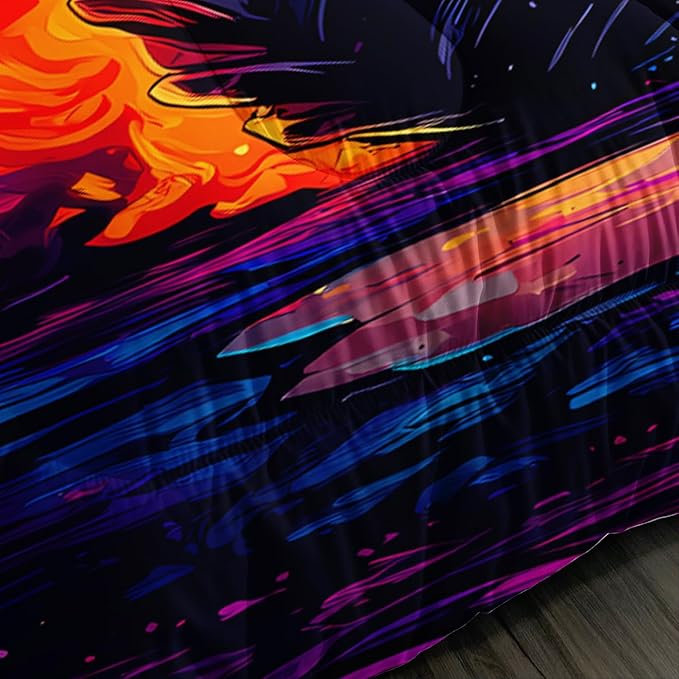 Cool Monster Truck Comforter Set King Size,Colorful Racing with Flame Bedding for Kids Boys Teens Room Decor,Cartoon Cars Sport Themed Bedding Sets with 2 Pillowcases.