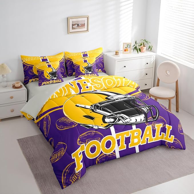 Feelyou Football Comforter Set with Sheets 7 Piece Twin Size Ball Games Bedding Set for Kids Boys Girls Rugby Bed in a Bag City of Footballs Room Decor Rugby Sports Soft Lightweight