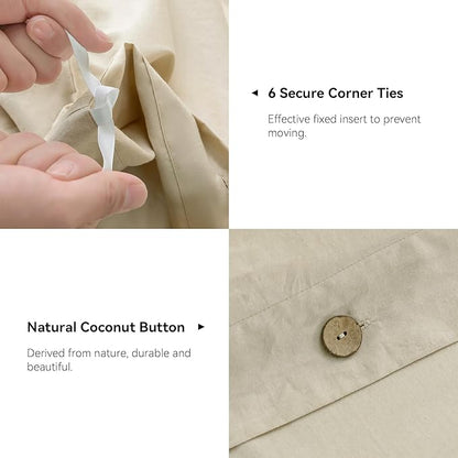 JELLYMONI Cotton Duvet Cover Cal King Size - Light Khaki Comforter Cover with Button 100% Washed Cotton 3PCS Breathable Soft Solid Bedding Set Duvet Cover 104×98in & 2 Pillowcases (NO Comforter)
