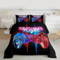 Boys Gaming Comforter Set Full Size Teens Gamer Bedding Set Modern Blue Red Video Game Controller Comforter for Kids Children Youth Bedroom Decor Multi-Color Gamer Console Action Buttons Duvet Set
