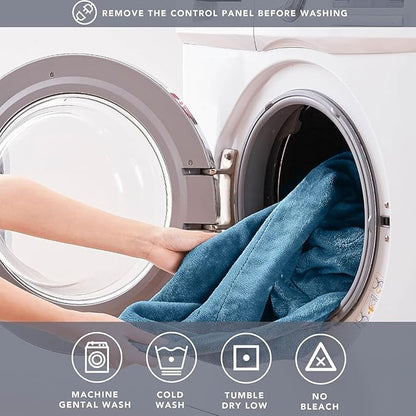 Degrees of Comfort Sherpa Plush Dual Control Electric Blanket Queen Size, Heating Blankets | Washable | Automatic Shut Off | Double Zone, 20 Heat Settings | 84" x 90" Blue