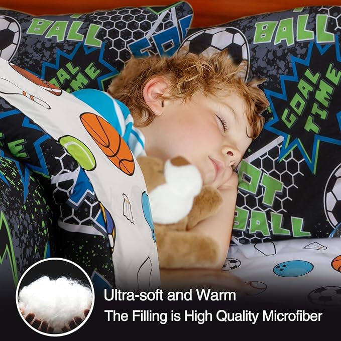 A Nice Night Boys Football Field Comforter Set 6-Piece Bed-in-a-Bag, Twin Size Football Entering The Door Printed Bedding Collections for Kids, Durable & Easy Care, Sports Theme Design for Boys