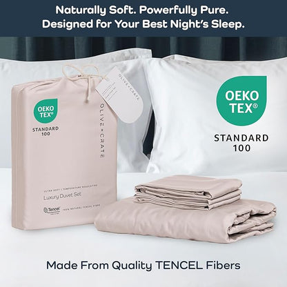 Olive + Crate Tencel Eucalyptus Cooling Duvet Cover Set - Hypoallergenic, Lyocell Tencel Duvet Cover - Soft, Temperature Regulating with Hidden Button Closure & Corner Ties - King Size [Barely Pink]
