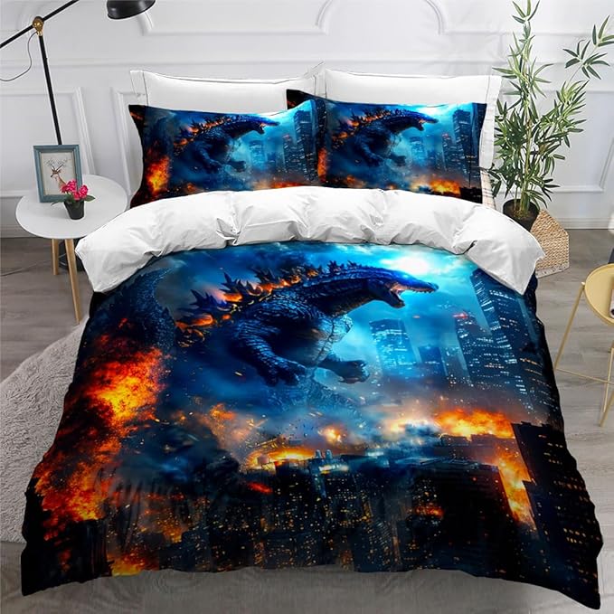 Duvet Cover Set Twin Size Dinosaur Comforter Cover Boys Bedding Set 3D Kids Bedroom Gift 1 Piece Duvet Cover 2 Pieces Pillow Shames No Comforter (Dino39, Twin)