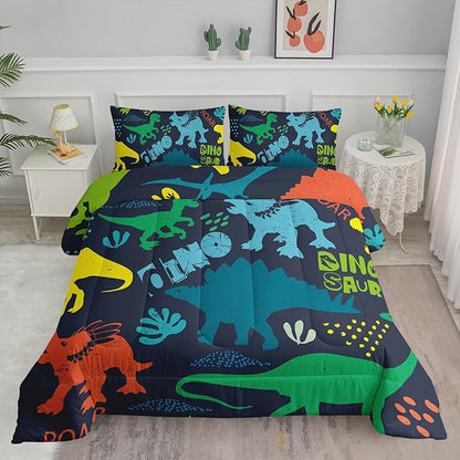 Axolotl Boys Cartoon Dinosaur Comforter Bedding Set,Cute Dinosaur Bedding Set for Boys Girls,Colorful Dino Animal Kids Comforter for Teens Kids Adults All Season,1 Quilt 2 Pillow Cases King Size