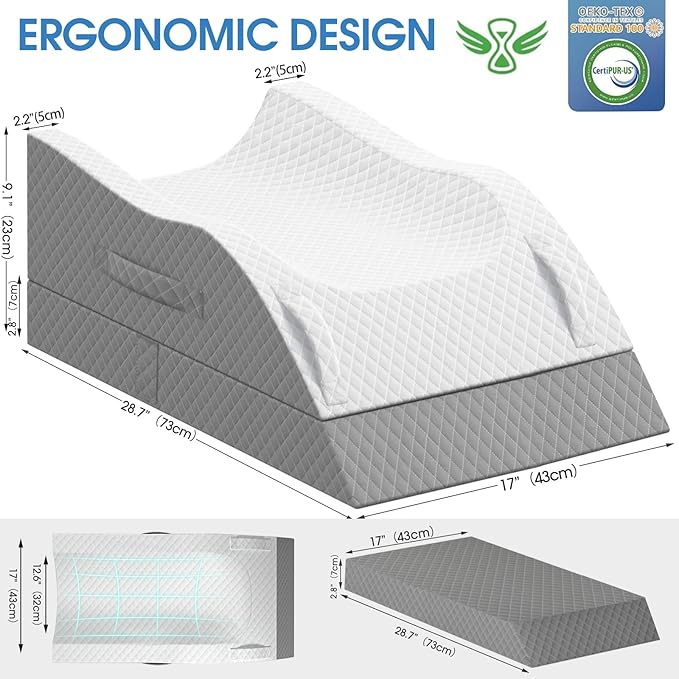 Elevation Pillows for Leg After Surgery, Memory Foam Adjustable Wedge Pillow for Injury or Rest, Ankle Pillow for Sleeping Blood Circulation Grey/Double Leg