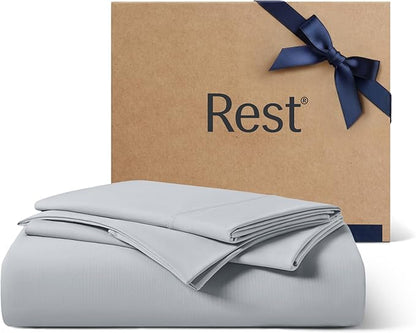 REST® Evercool®+ Starter Sheet Set, Queen, Light Gray, Breathable Bed Sheets for Hot Sleeper and Night Sweats, with Pillowcases, Ionic+ Self-Cleaning Silver Yarn for Sensitive Skin, 3PCS No Flat Sheet