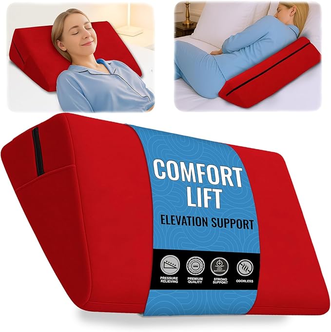 sokoro Bed Wedge Pillow for Sleeping, Triangle Pillow Wedge, Acid Reflux, Gerd, After Surgery, Back Support, Body Positioners for Pregnancy, Adults, Seniors to Elevate Head, Knee, Leg, Red