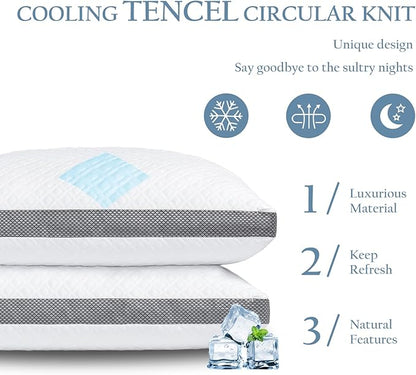 Tencel Standard Pillows Set of 2, Shredded Memory Foam Pillows, Adjustable Bed Pillow for Sleeping, 18"x26"Cooling Tencel Circular Knit Pillows for Side, Back, Stomach Sleepers