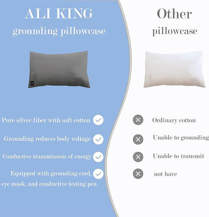 Ali King Grounding Pillowcase, 5% Pure Silver Fiber + 95% Soft Cotton Queen Size Earth Grounding Pillow Cases with Grounding Cord for Improve Sleep (Dark Grey, Queen (20x30inches))