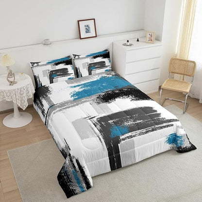 Feelyou Abstract Comforter Modern Abstract Art Comforter Set for Boys Girls Children White Grey Blue Pattern Bedding Set Room Decor Toddler Size Duvet Set 2Pcs