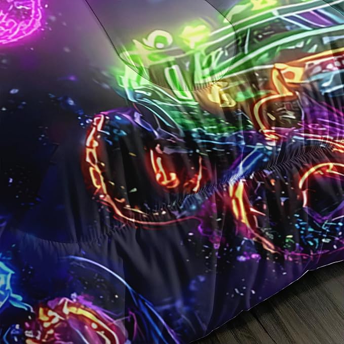 Colorful Neon Off-Road Racing Truck Comforter 3Pcs Queen Cool Speed Race Car Bedding Set for Kid Teen Girl Boy Adult Automobile Extreme Sport Game Quilt Bed Decor with 1 Comforter&2 Pillowcases