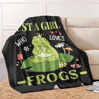 Frog Lover Blanket, Just A Girl Who Loves Frogs Blanket, Soft Warm Cozy Fleece Throw, Gifts for Girls Women Kids, 40"x50", Black