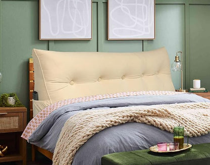 Triangular Reading Bed Rest Pillow Large Bolster Cushion Headboard Backrest Wedge Pillow with Removable Cover and Two Large Side Pockets (Beige, King: 78 x 8 x 20 inches)
