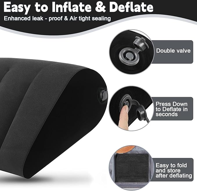 Portable Wedge Pillow Inflatable Cushion - Body Positioners Lightweight Wedge Pillow for Sleeping, Leg Elevation, Use in Bed, Travel, Camping, Fast Inflating Deflation (Black)