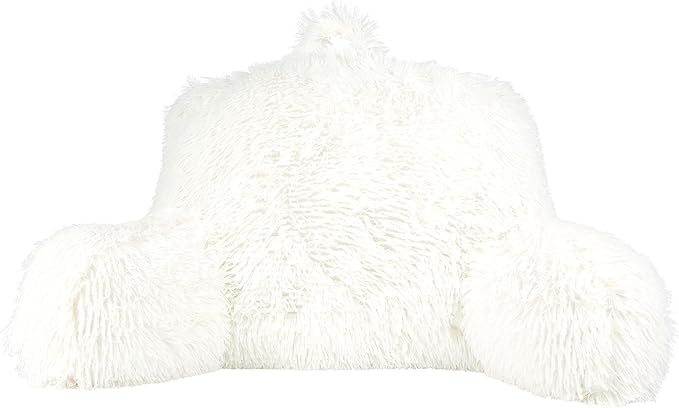 Klear Vu Shaggy Reading Pillow Back Rest Body Pillow for Adults and Kids, Lumbar and Arm Support on Bed, Chair, Couch, Sofa and Floor, 30" x 21", One Size, Winter White