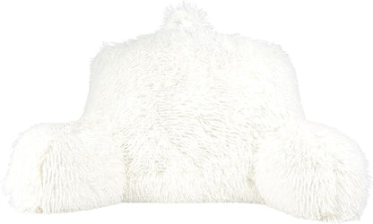 Klear Vu Shaggy Reading Pillow Back Rest Body Pillow for Adults and Kids, Lumbar and Arm Support on Bed, Chair, Couch, Sofa and Floor, 30" x 21", One Size, Winter White