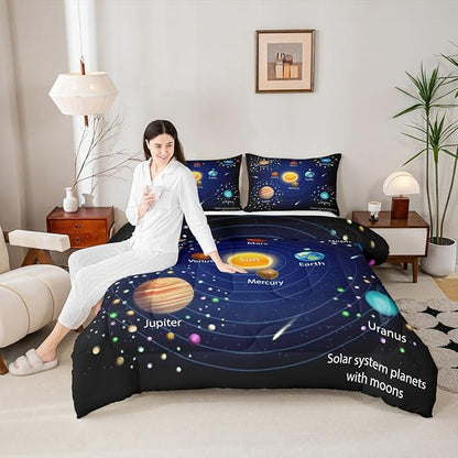 Feelyou Outer Space Comforter Set Boys Universe Planet Bedding Set for Kids Boys Girls Galaxy Comforter Planet Quilt Set 1 Comforter Set with 2 Pillowcases Full Size
