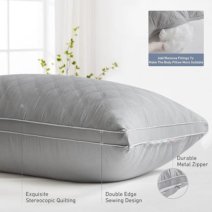 Leeden Body Pillow Insert - Full Body Pillow for Adults - Large Long Bed Pillow for Side Sleeper - Firm Breathable Support - 20 x 54 Inch - Grey