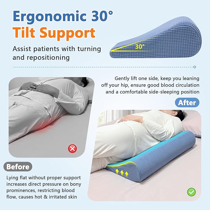 Bed Sore Turning Wedge Pillow for Side Sleeping, Positioning Medical Wedges, Pillows for Bedsore, Pressure Ulcer Cushion, Adult Incline Foam Wedge, Pillow for Bedridden Patients Back Pain Relief
