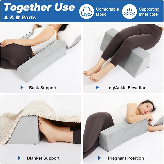 Positioning Wedge Pillow Side Sleeping Belt Connection, Limit Width Adjustable Bed Wedges Body Positioners for Back Pain Relief, Back Positioning Wedge for After Surgery, Anti Snoring, Back Support