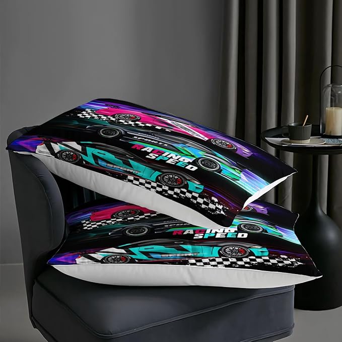 AILONEN Racing Car Comforter Set for Kids Boys Teens Twin Size, Extreme Speed Race Bedding Sets,Cool Sports Bed in a Bag,3D Car Theme Duvet Set,1 Quilt and 2 Pillowcases,3 Pieces