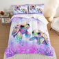 Kids Comforter Set Turtle Printed Pattern Bedding Set Twin Size,Purple Waterweed Jellyfish Starfish Pattern Bedding Set for Kids Girls Boys Room Decor with 2 Pillowcases.