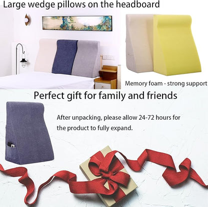 Bed Reading Pillow - Sofa Bed Wedge Pillow - Post-Op Recovery Backrest Pillow - Working Lumbar Support Reading Pillow with Removable Pillowcase Light Grey 27x20x12in