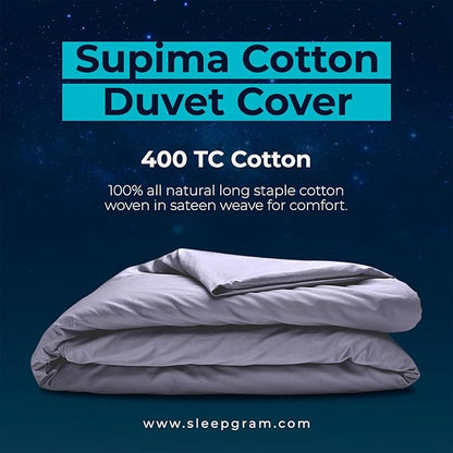 Sleepgram Supima Machine Washable 400 Thread Count Cotton Silver Ion Infused Luxury Zippered Duvet Cover with Travel Bag, Queen, Grey Stone